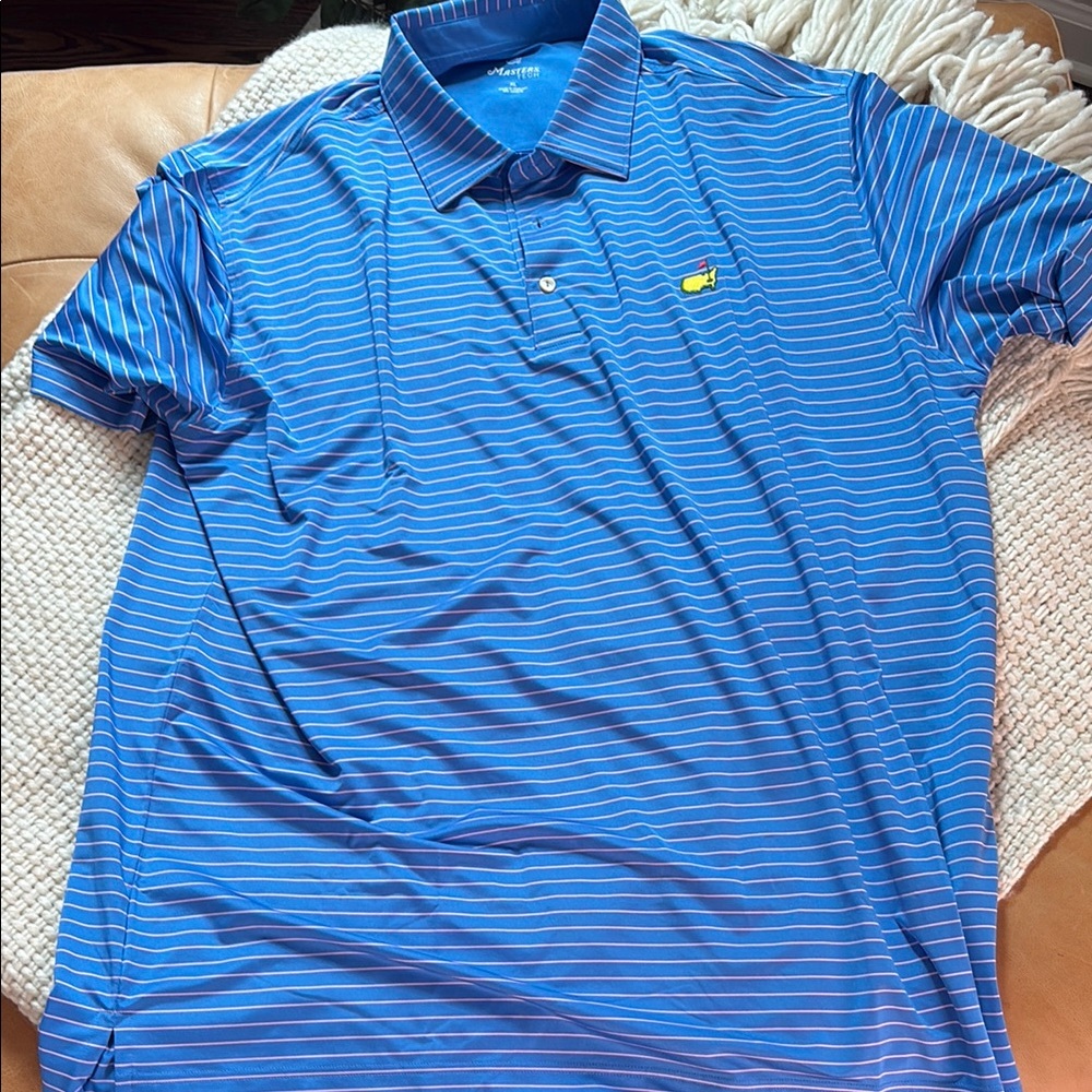 Masters Blue Polo with Light Pink Stripes - New W/O tags, never worn. XL.